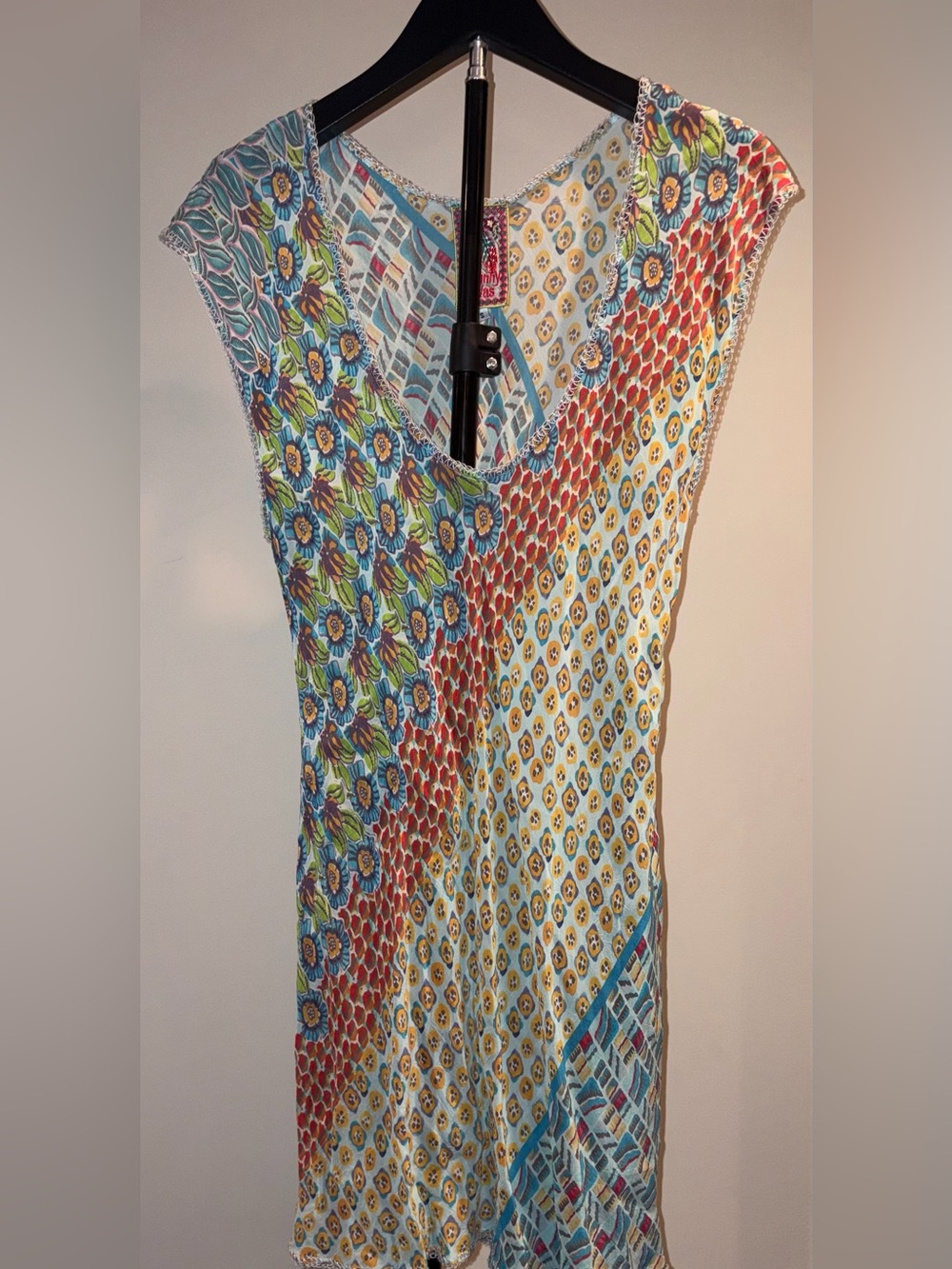 Johnny Was dress Patchwork mixed print Supra rayon tunic dress sz S Boho EUC